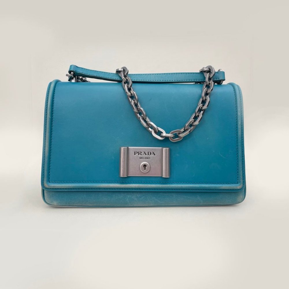 PRADA Vitello Shoulder Bag: Vintage-Look, Leather Crossbody Handbag